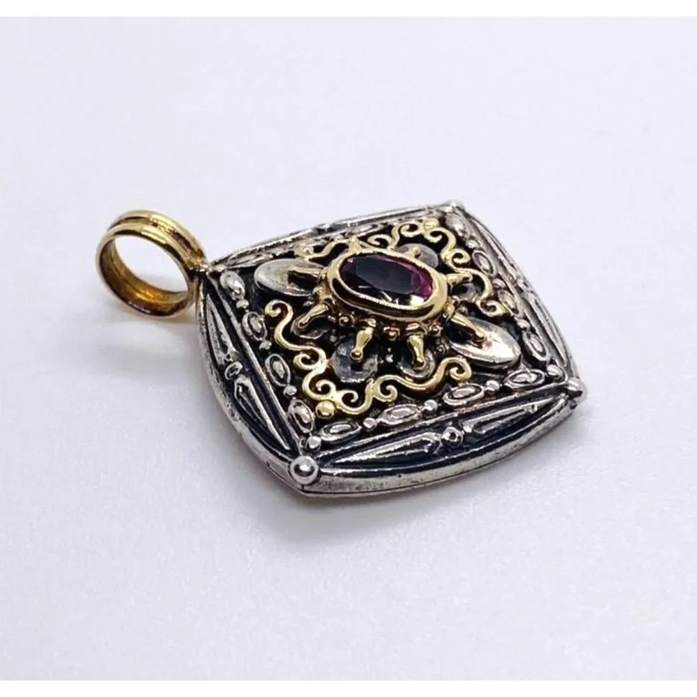 Konstantino 18K Gold Sterling Silver & Pink Stone Pendant Enhancer - Picture 3 of 7